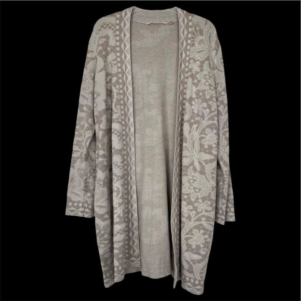 Soft Surroundings Dressy Long Cardigan Size L Ivy Shimmer Floral Sweater Holiday